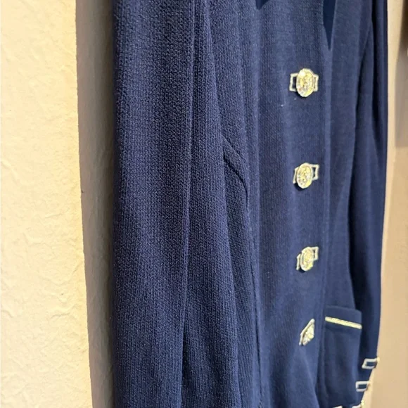 St. John Collection Navy Knit Jacket Blazer Gold Buttons Size 14